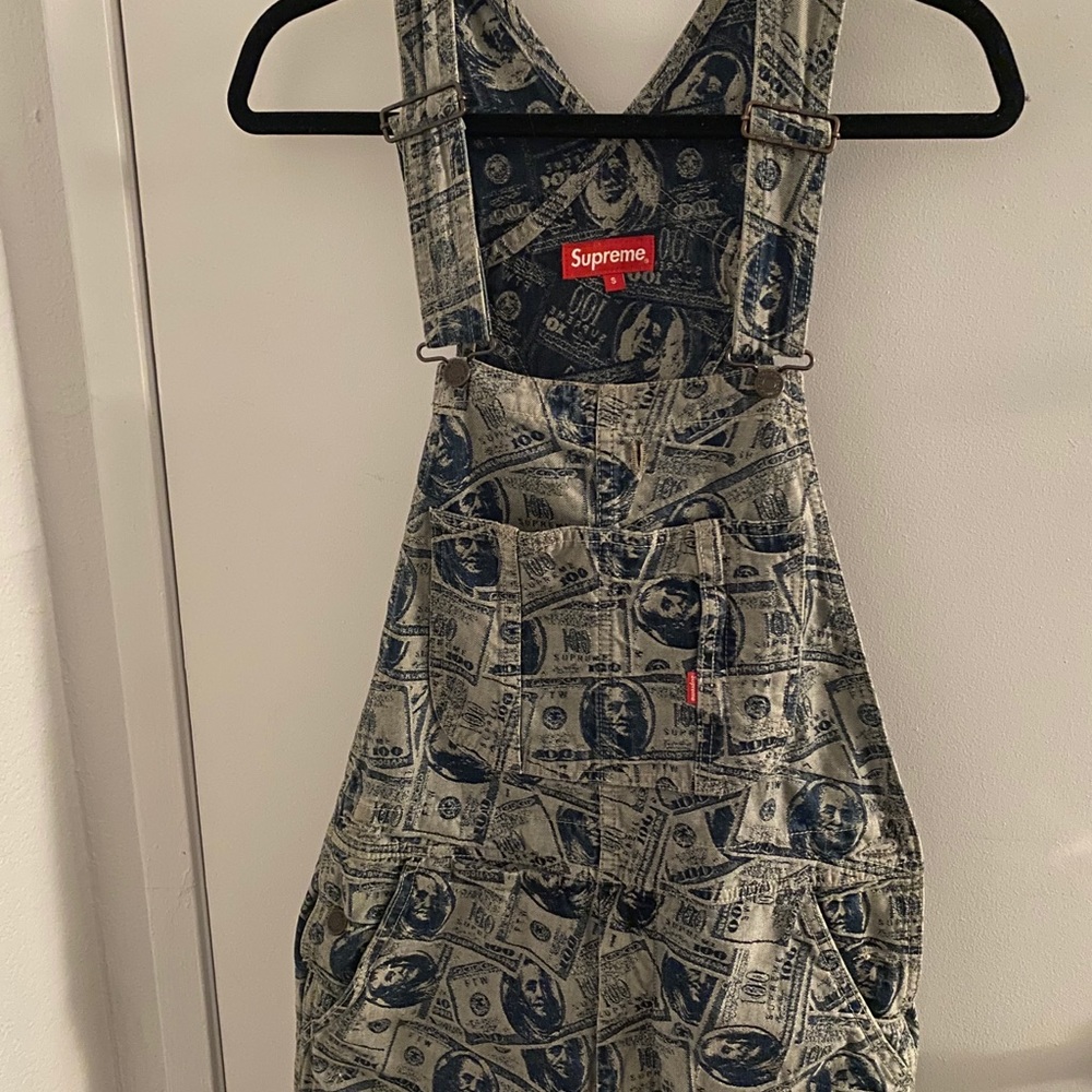 Supreme Fw17 Blue 100 Dollar Bill Overalls
